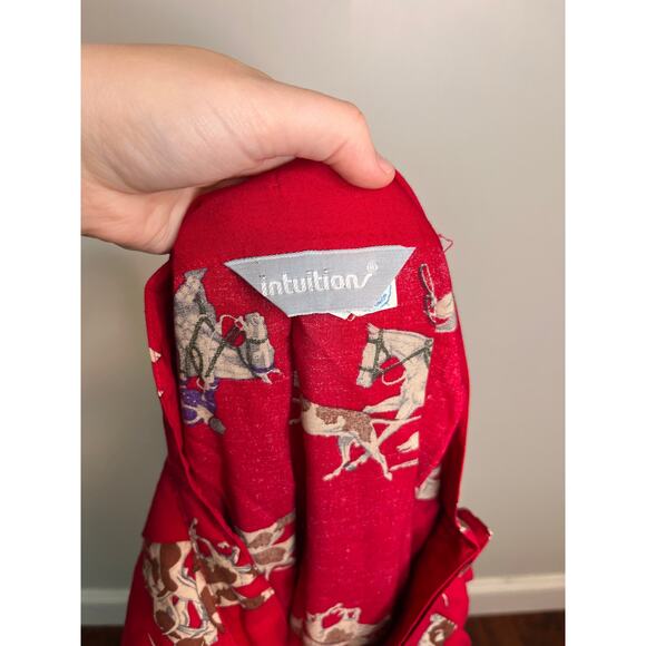 1980s Intuitions Red Pointer Dogs Equestrian Horse Racing Old Money Midi Skirt M - Picture 2 of 5